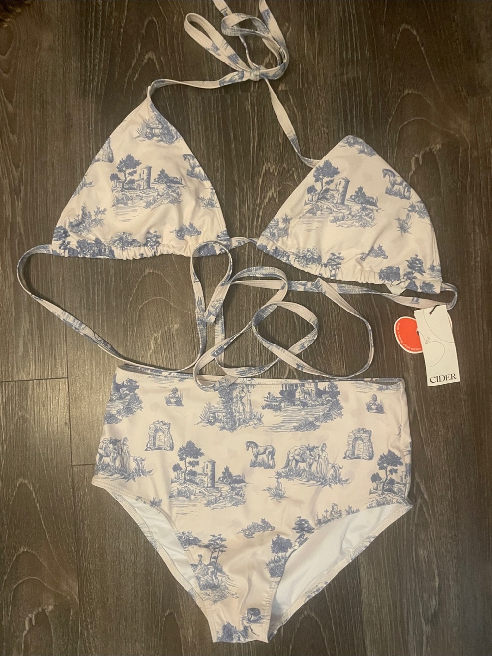 Cider White & Blue Toile High-Waist women’s bikini
